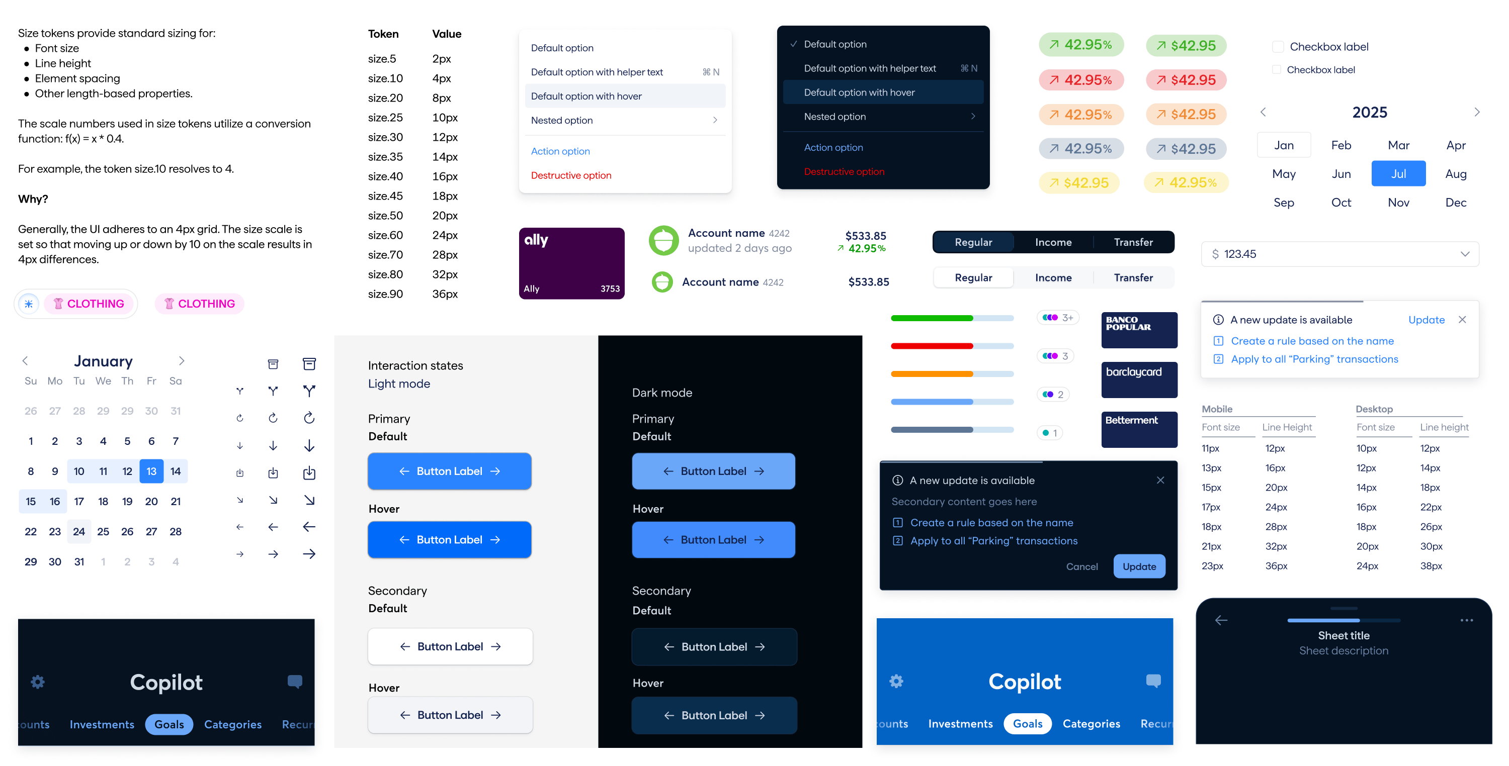 A screenshot of the design system