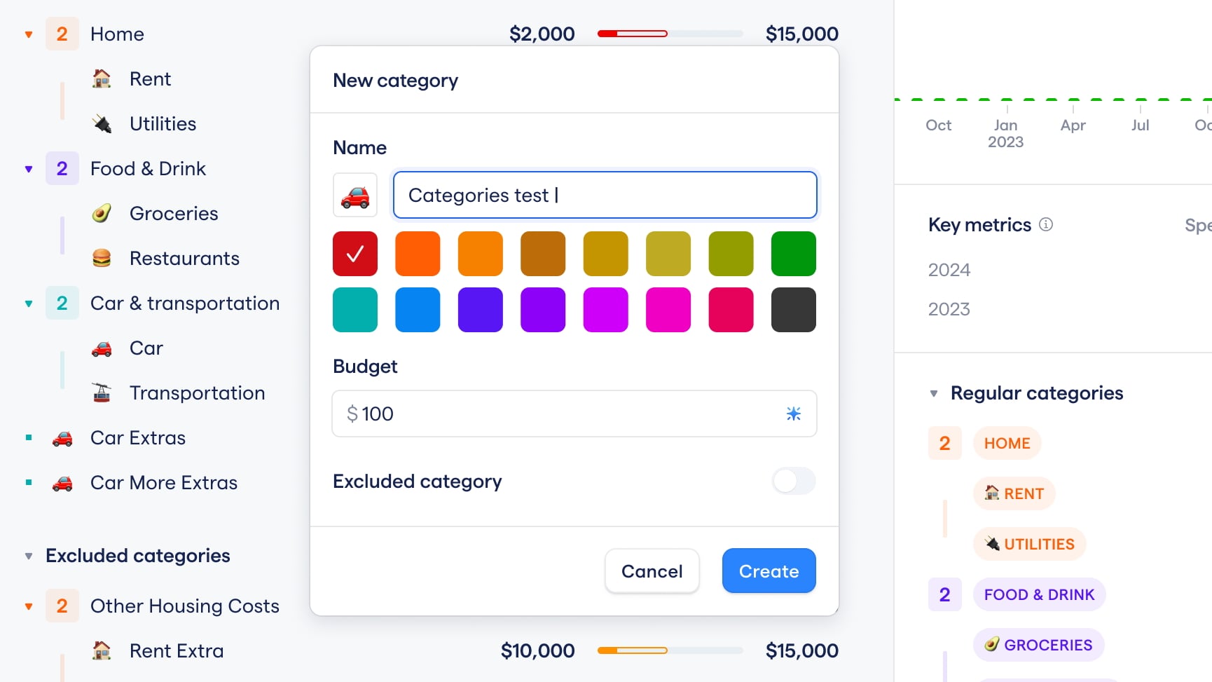 A screenshot of a user creating a new category